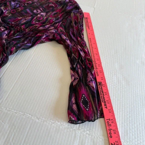 Y2k Fairycore Women's M Bohemian Print Sheer Ruffle Tie Long Sleeve Blouse Top‎ - Picture 8 of 9